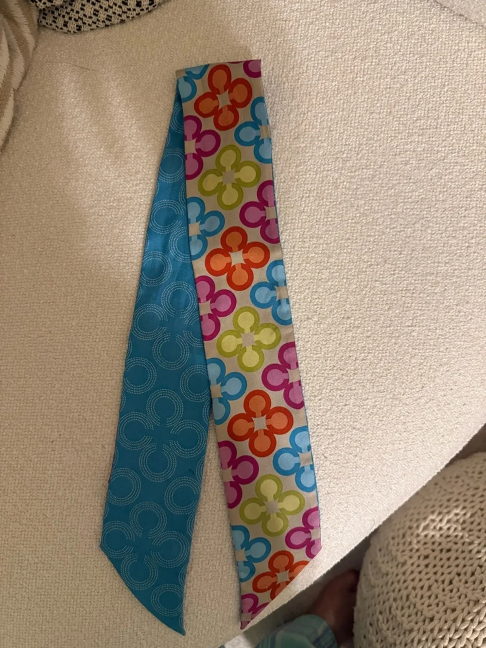 Coach Reversible Kids Tie in Turquoise & Multi-Color Floral Motif